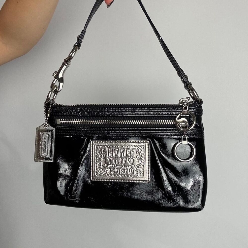 Coach Poppy Vintage Y2K Black Patent Leather Shoulder Mini Bag